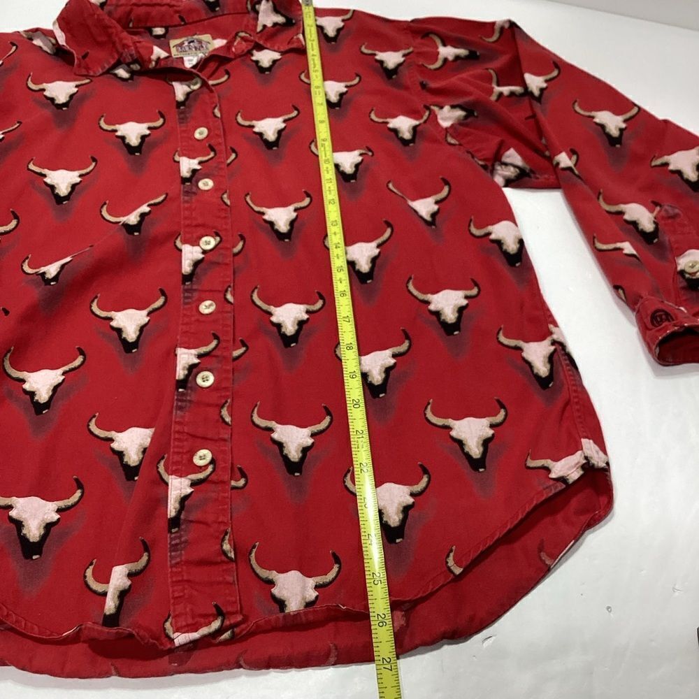 Barn Fly Vintage Western Button Front Shirt Red With Bull Horn Design M - Picture 9 of 12